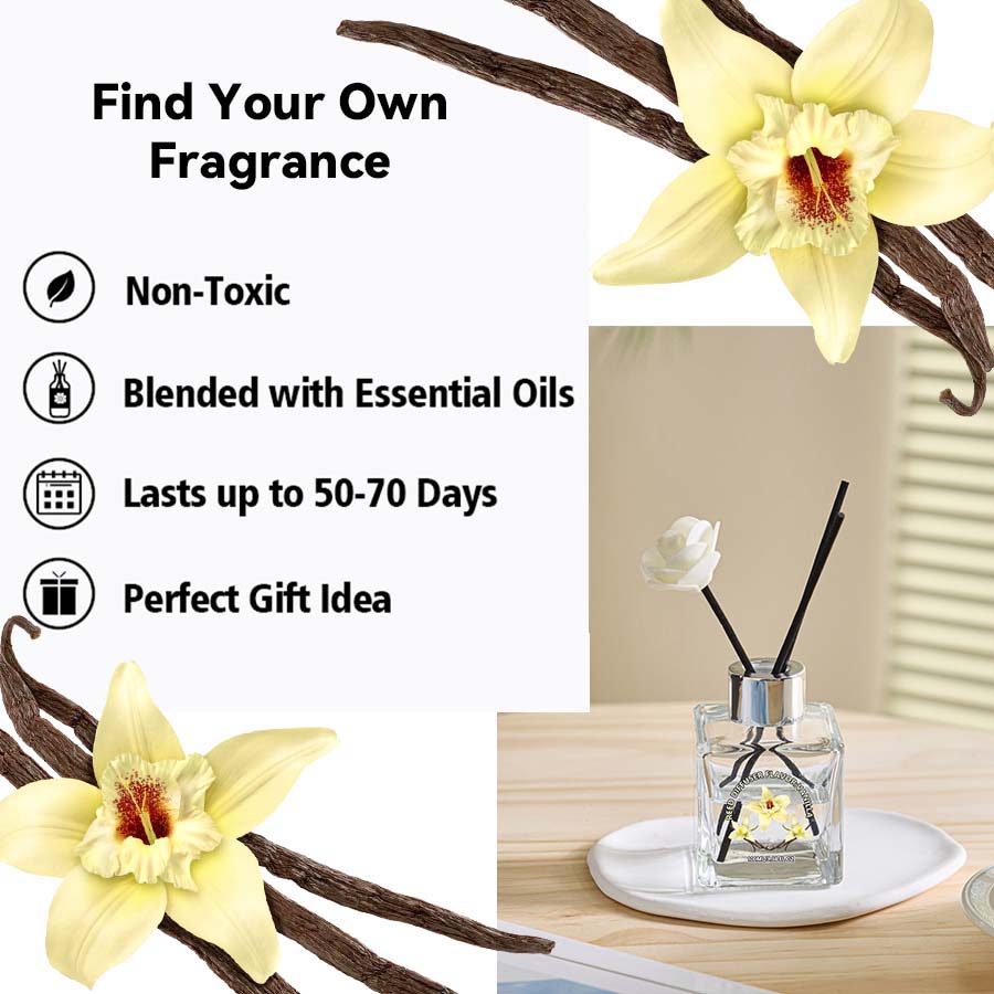 Flower Reed Diffuser-Vanilla S - Home Fragrance Vanilla Reed Diffuser ulasan dan harga